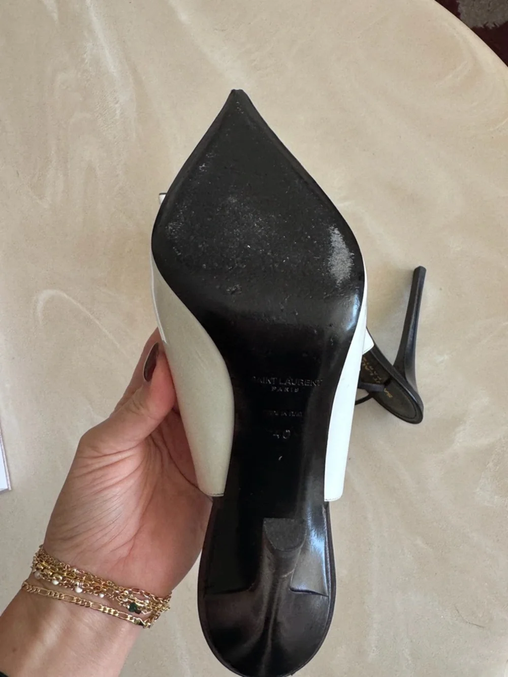 Saint Laurent Raven 110 Patent Leather Slingback Pumps in Blanc - Picture 10 of 10